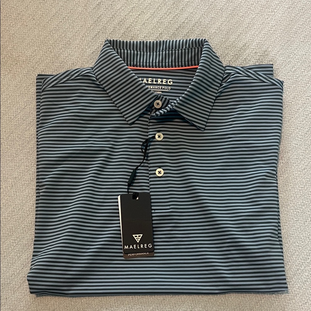 Maelreg Boys' Navy & Light Blue Striped Performance Polo